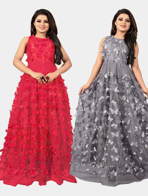 pack of 2 self design semi-stitched gown - 20184426 - Standard Image - 0