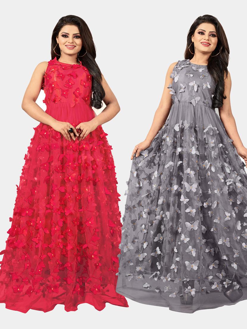 pack of 2 self design semi-stitched gown - 20184426 - Zoom Image - 0