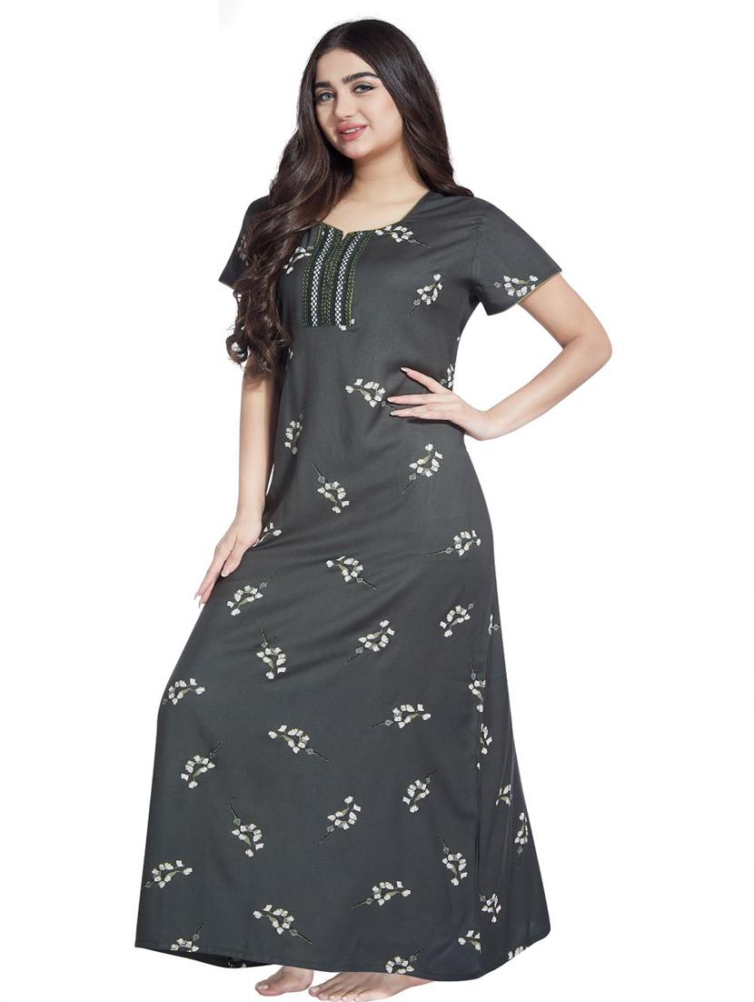 grey floral print short sleeves nighty - 20184552 - Standard Image - 2