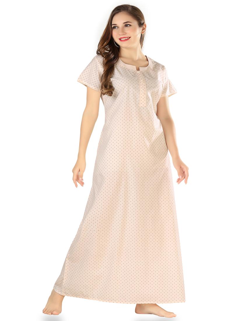 pink printed notch neck short sleeves nighty - 20184573 - Standard Image - 2