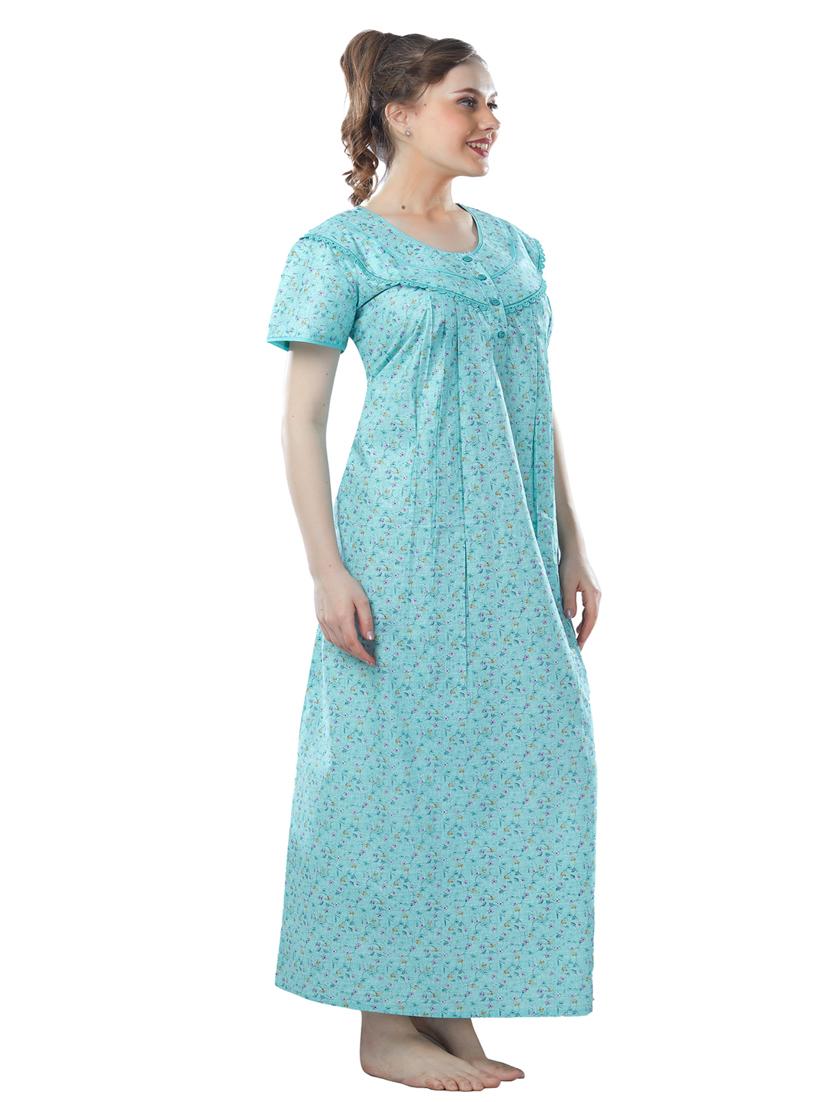 blue florals printed round neck short sleeves nighty - 20184582 - Standard Image - 2