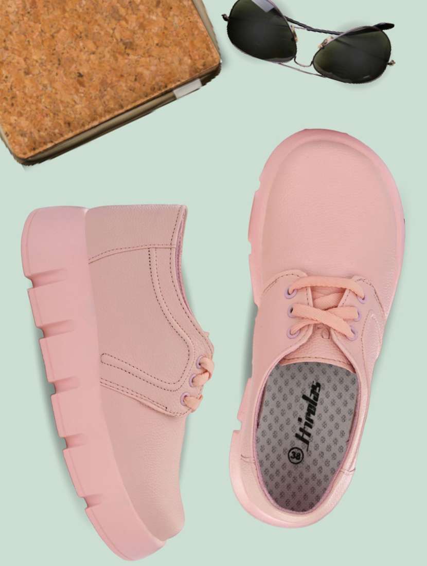 women's chunky sole pink lace-up sneaker