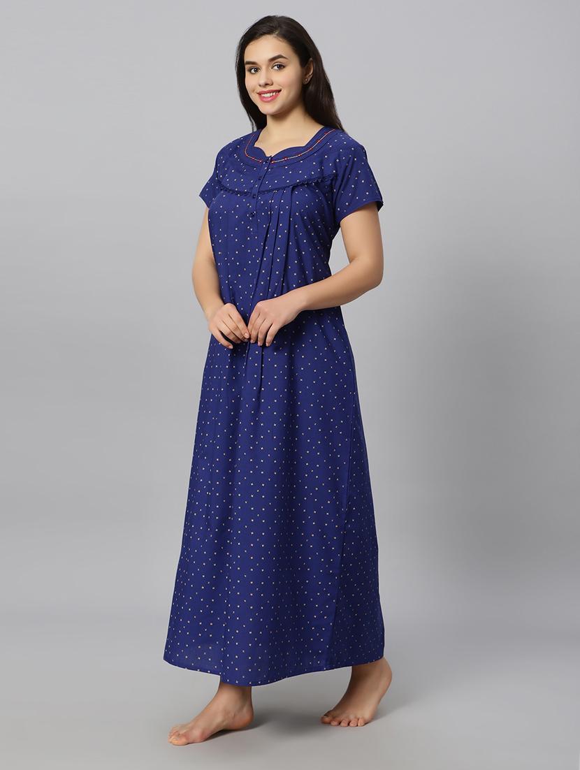 blue printed short sleeves nighty - 20184698 - Standard Image - 2