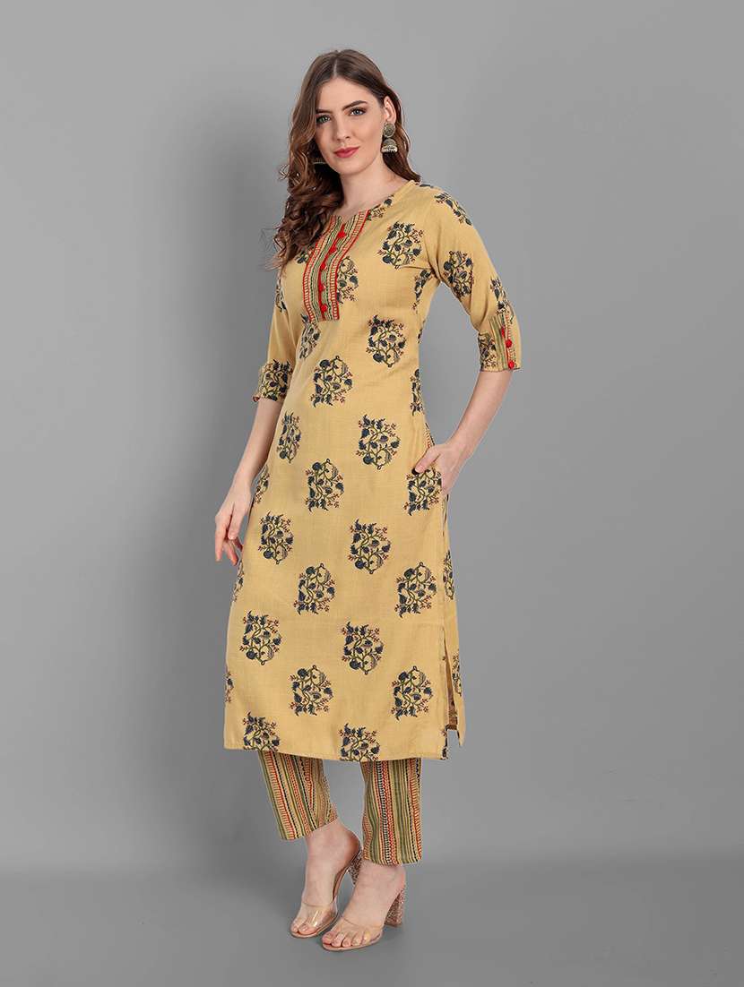 yellow floral printed kurta pant - 20185143 - Standard Image - 2