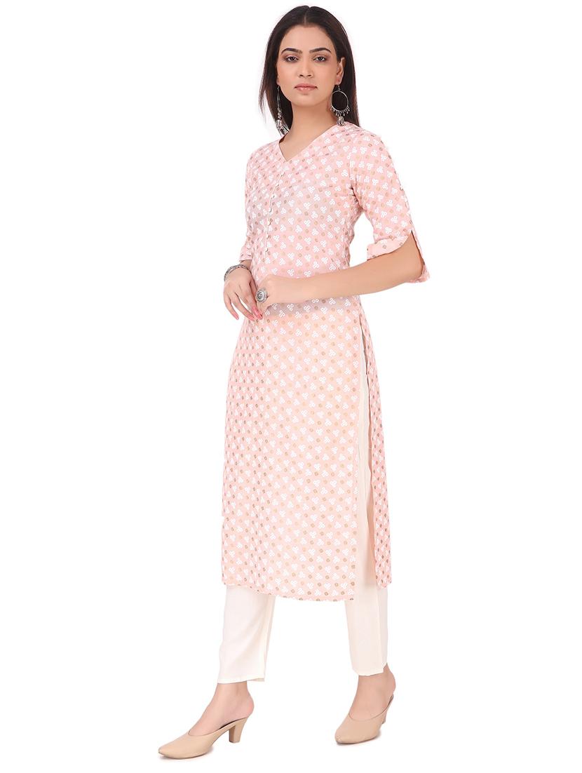 pink printed v neck printed kurta pant set - 20185151 - Standard Image - 2
