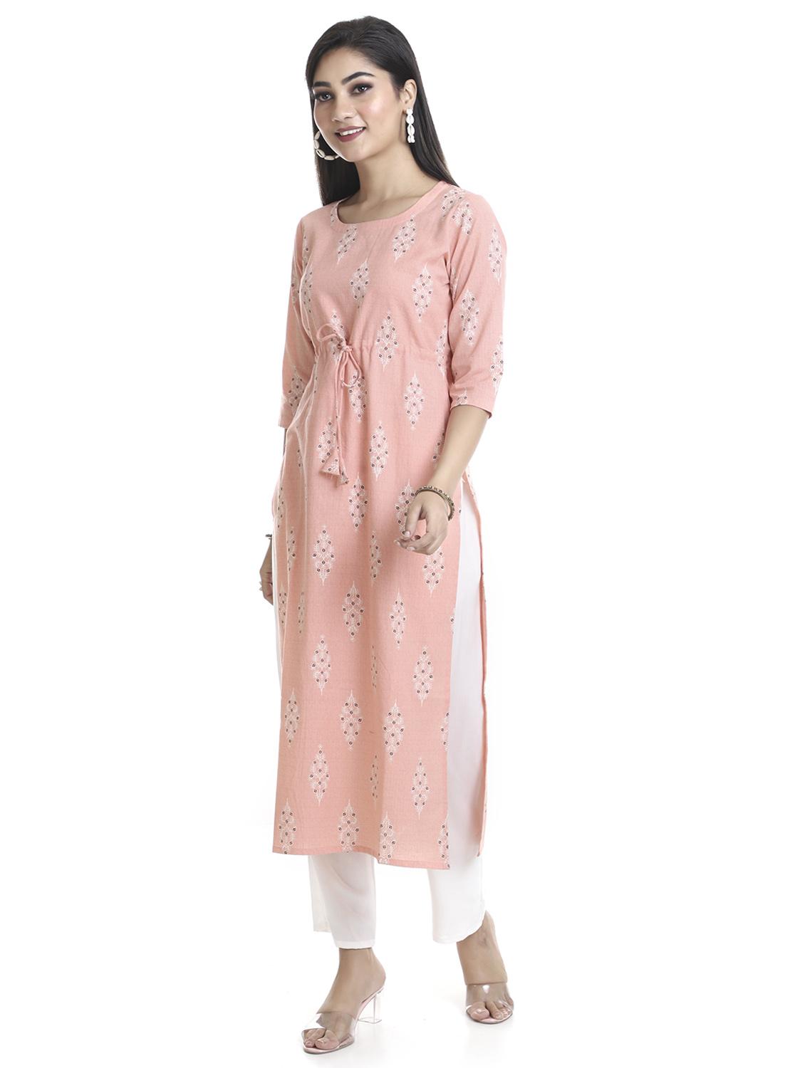 peach cotton blend straight kurta - 20186070 - Standard Image - 2