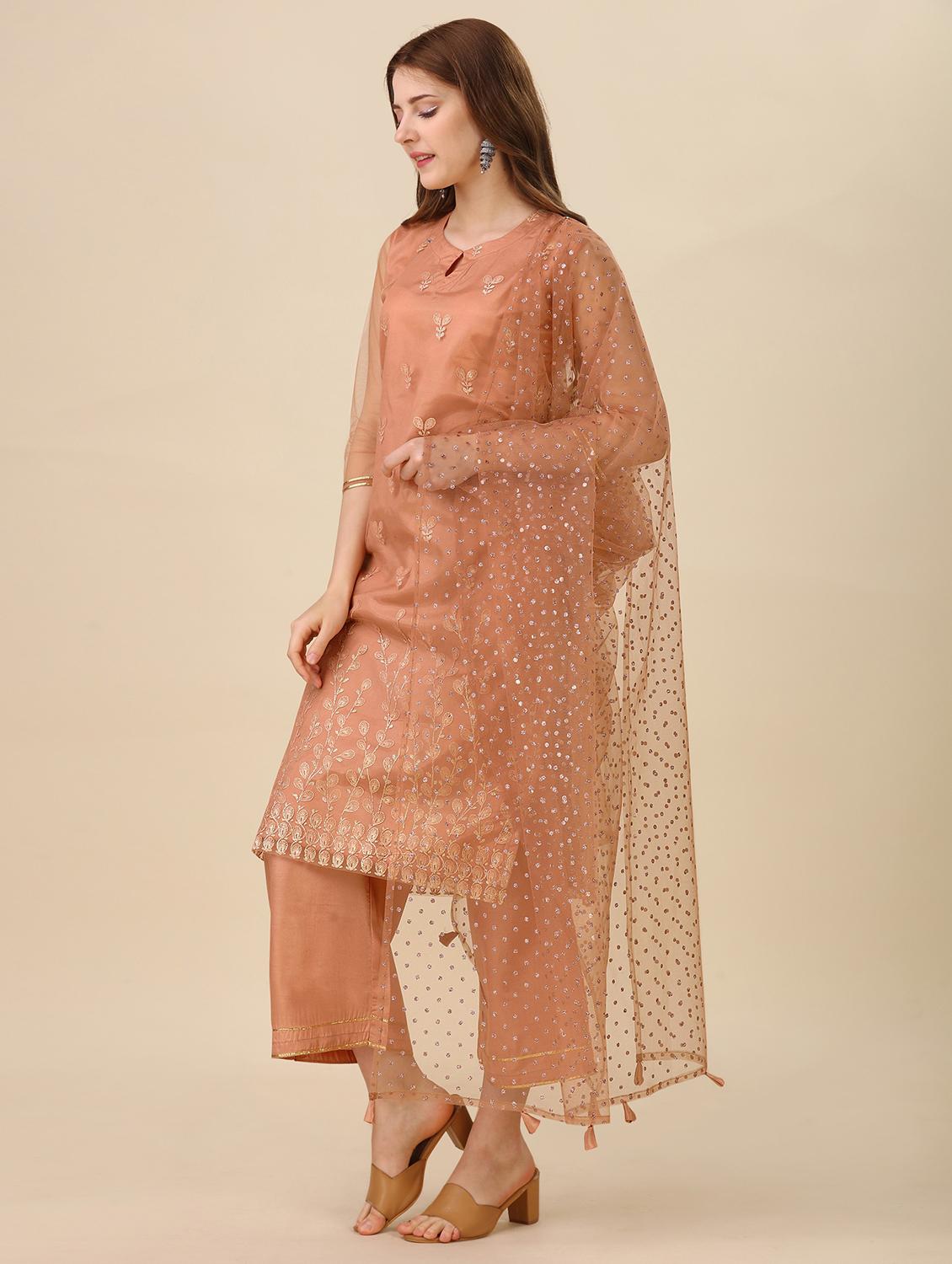 orange kurta palazzo set with dupatta - 20187212 - Standard Image - 2