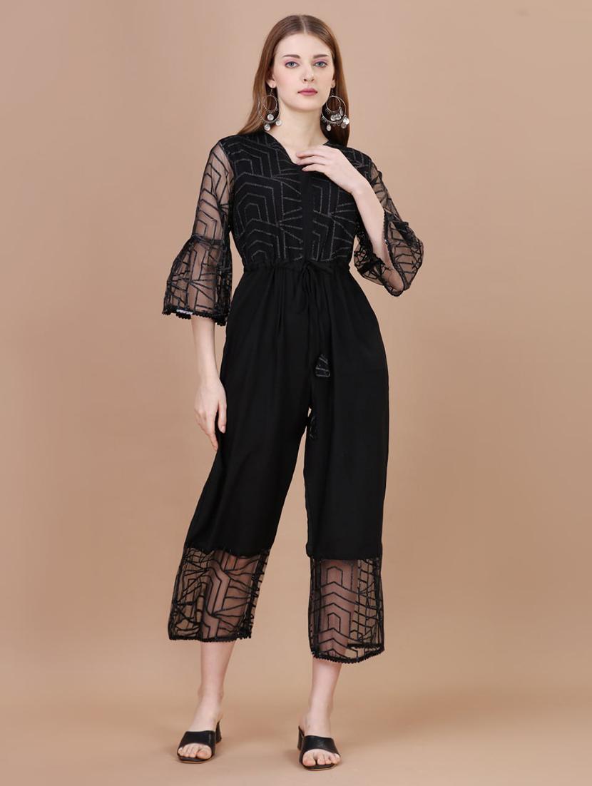 women black net full leg jumpsuit - 20187266 - Standard Image - 2