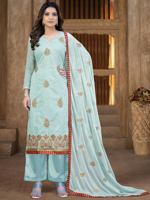 embroidered unstitched salwar suit set - 20187751 -  Standard Image - 0