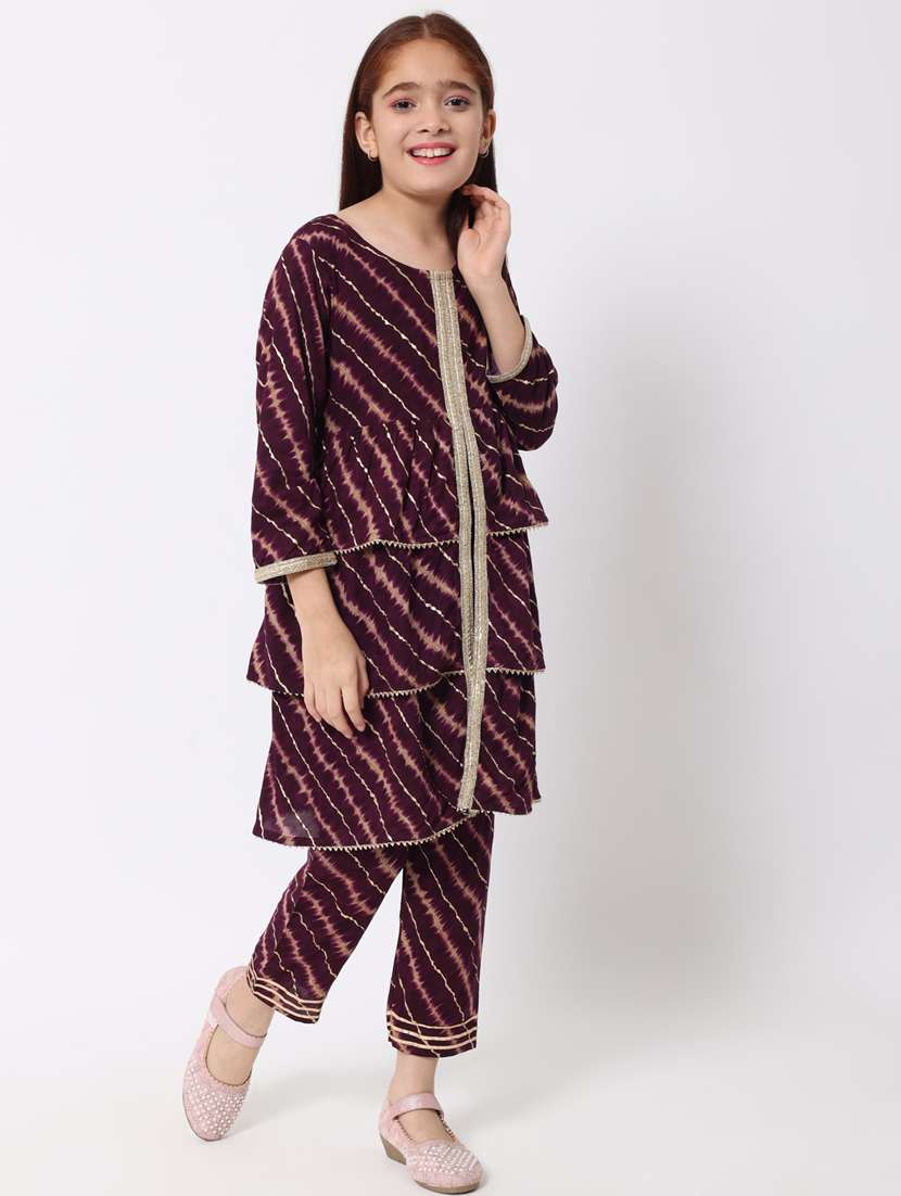 purple leheriya kurta pant set - 20188057 -  Standard Image - 2