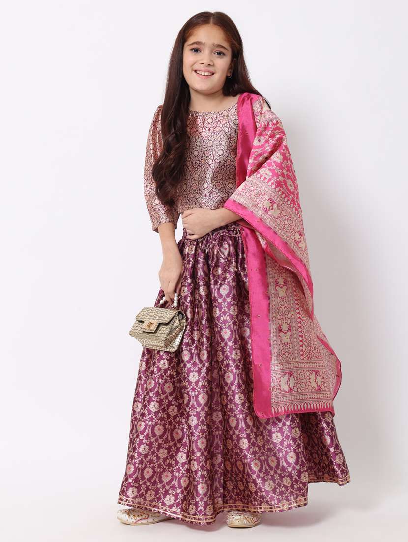 girls purple lehenga choli set with dupatta - 20188074 -  Standard Image - 2