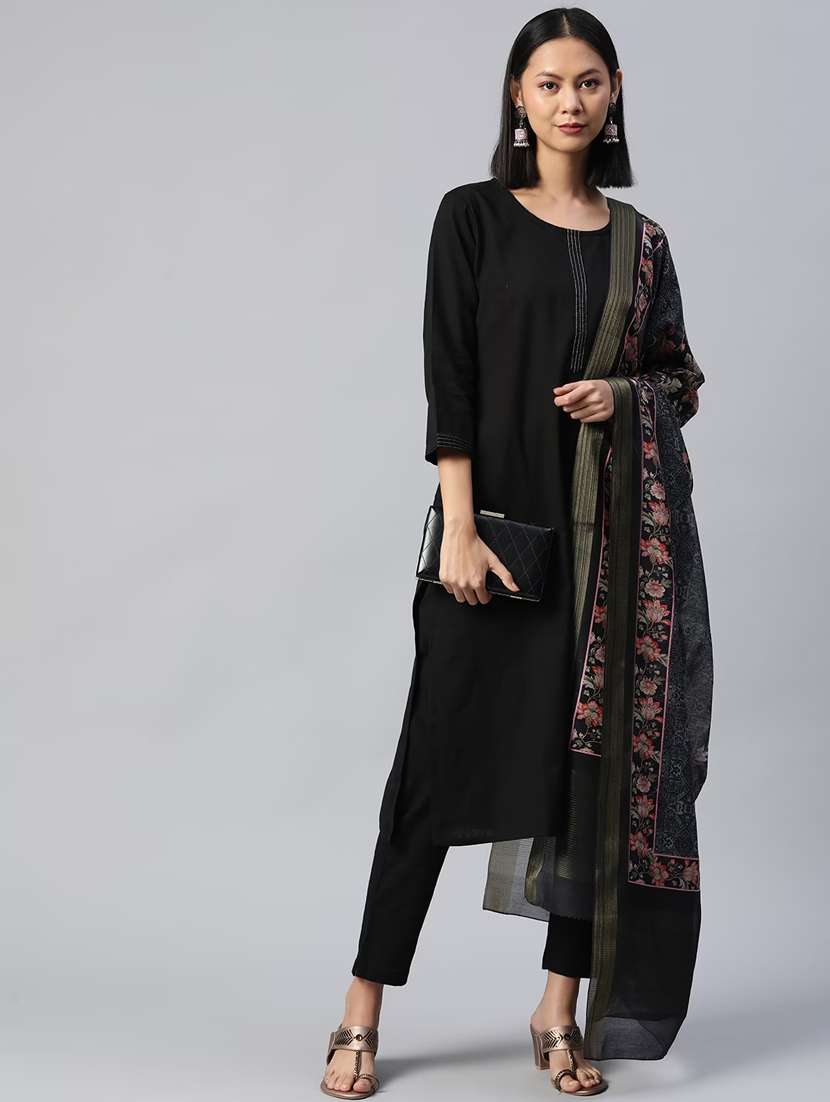 women three quarter sleeve kurta pant with dupatta set