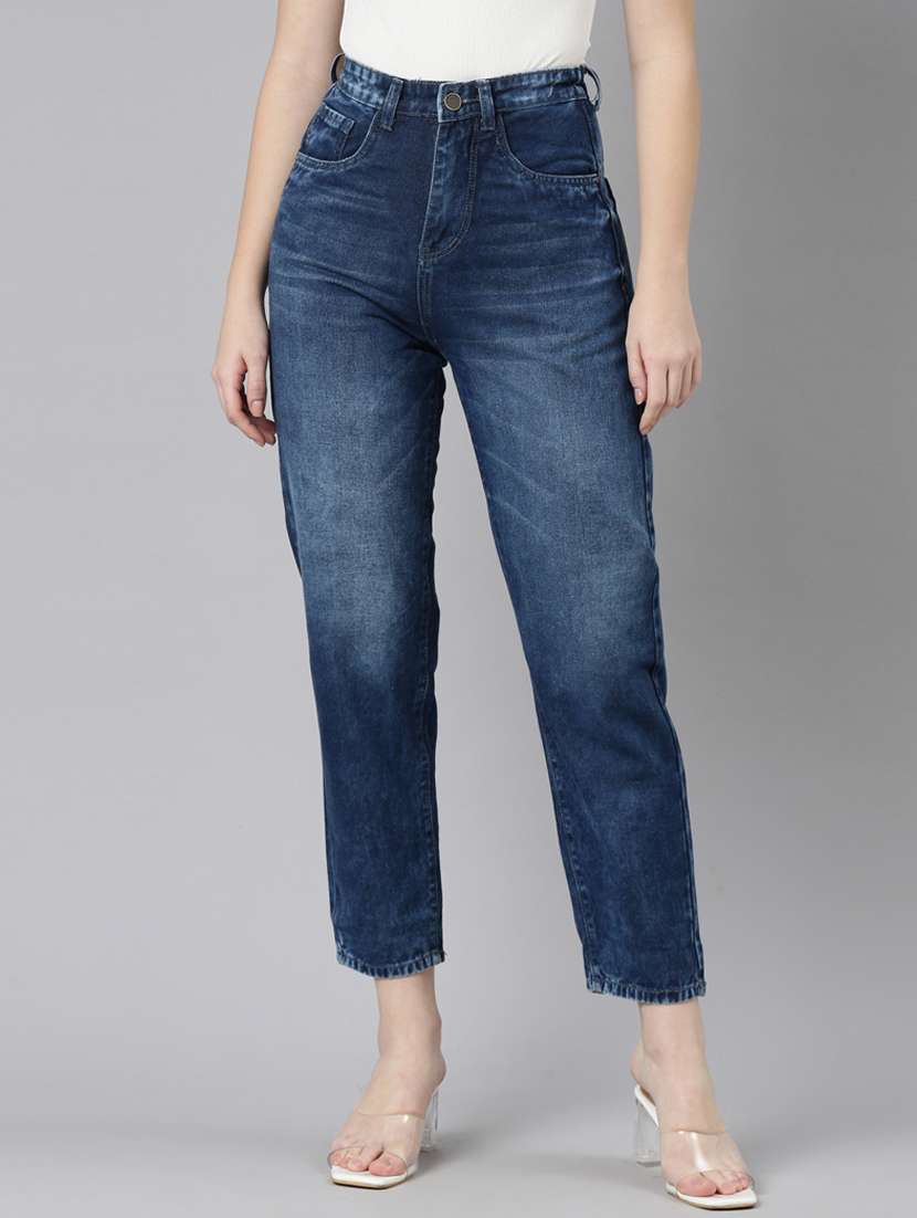 women plain high rise mom fit jeans 