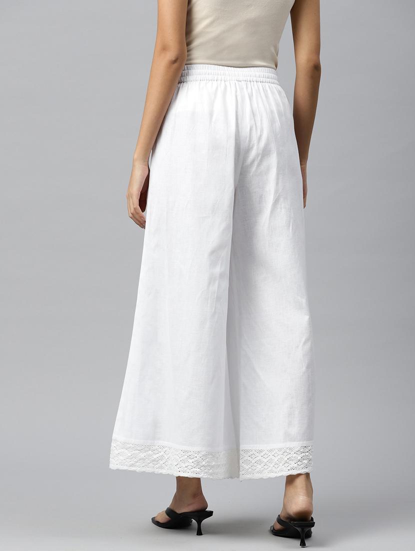 white solid wid ankle leg trouser with pocket - 20188614 - Standard Image - 2