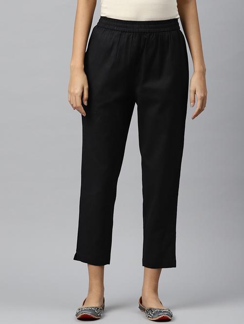 black solid flat front ankle length trouser - 20188625 -  Standard Image - 0