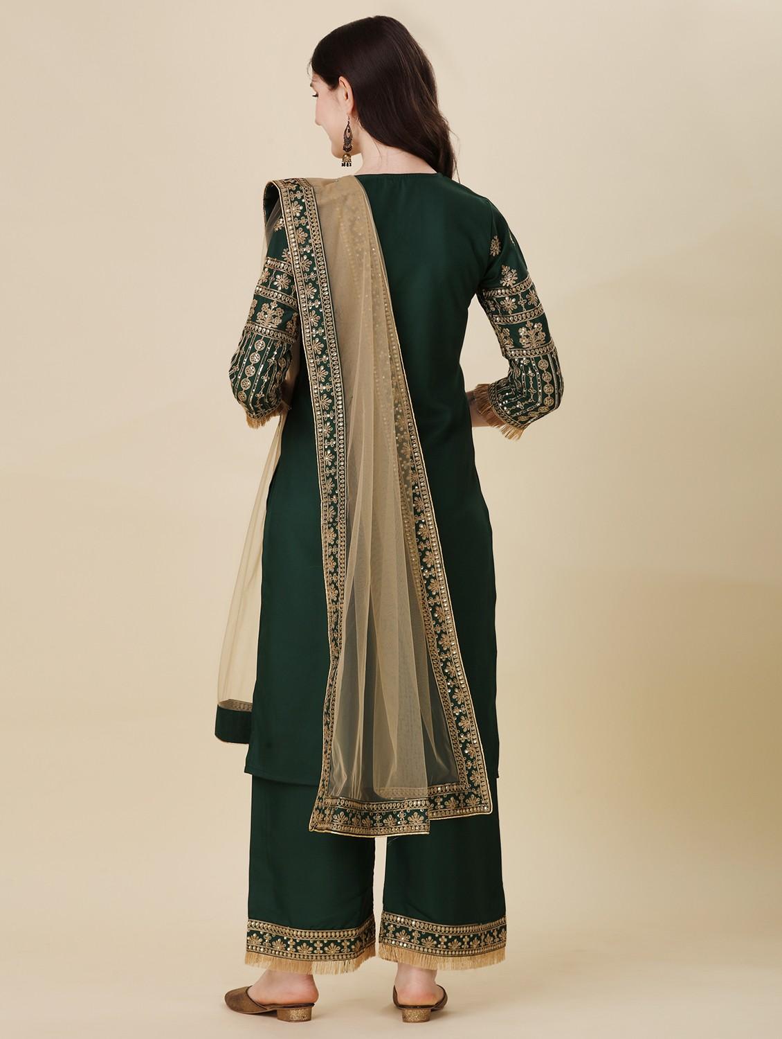 embroidered kurta palazzo set with dupatta - 20188722 - Standard Image - 2