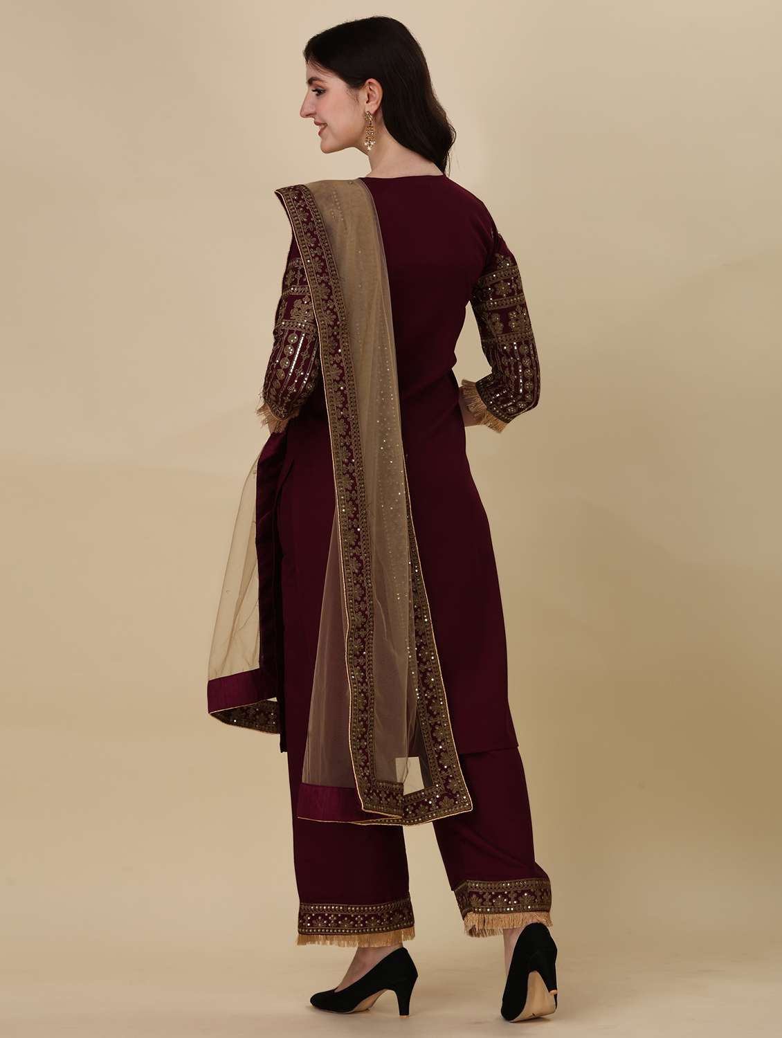 embroidered kurta palazzo set with dupatta   - 20188724 -  Standard Image - 2