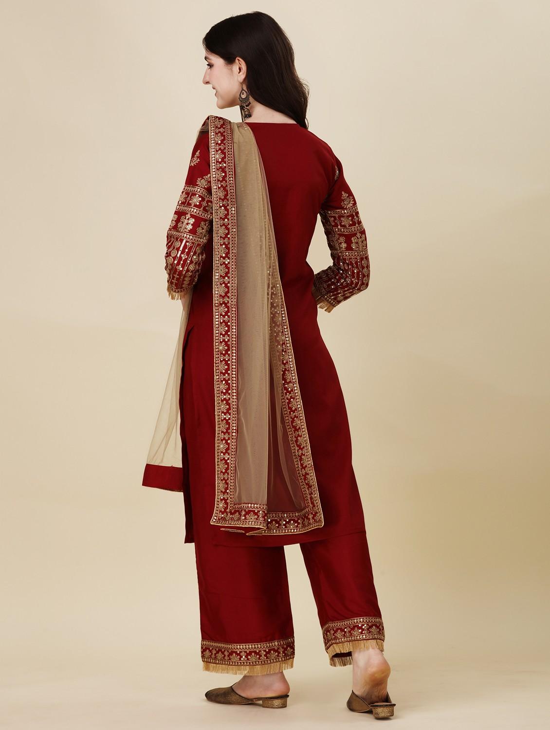 embroidered kurta palazzo set with dupatta - 20188726 - Standard Image - 2