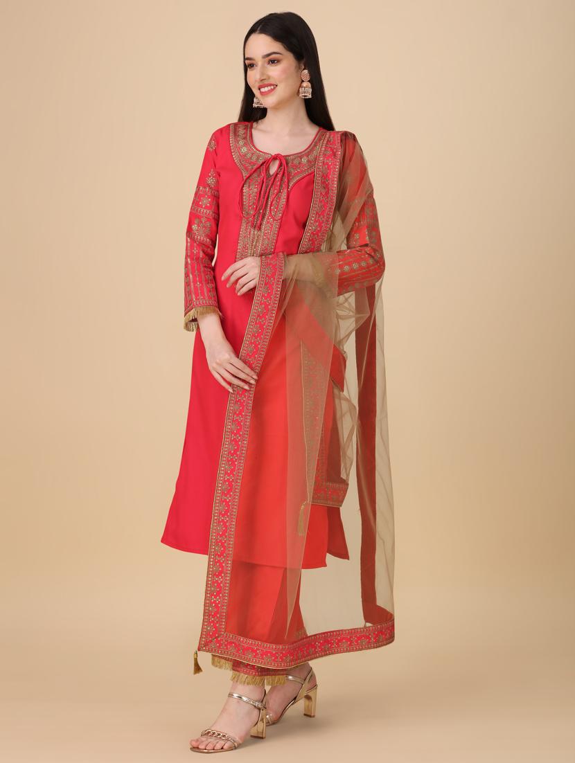 pink colored kurta palazzo set - 20188730 - Standard Image - 2