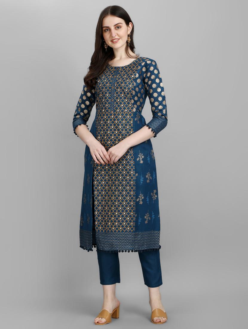 teal colored kurta pant set - 20188748 - Standard Image - 2