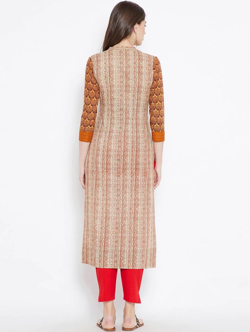orange colored straight kurta - 20188775 - Standard Image - 2