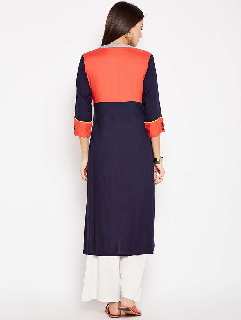 navy blue colored straight kurta - 20188778 - Standard Image - 2
