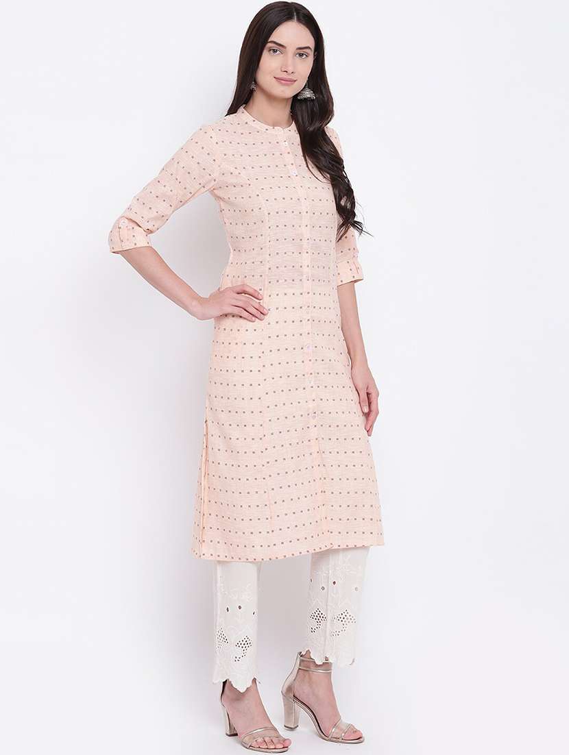 peach colored straight kurta - 20188798 -  Standard Image - 2