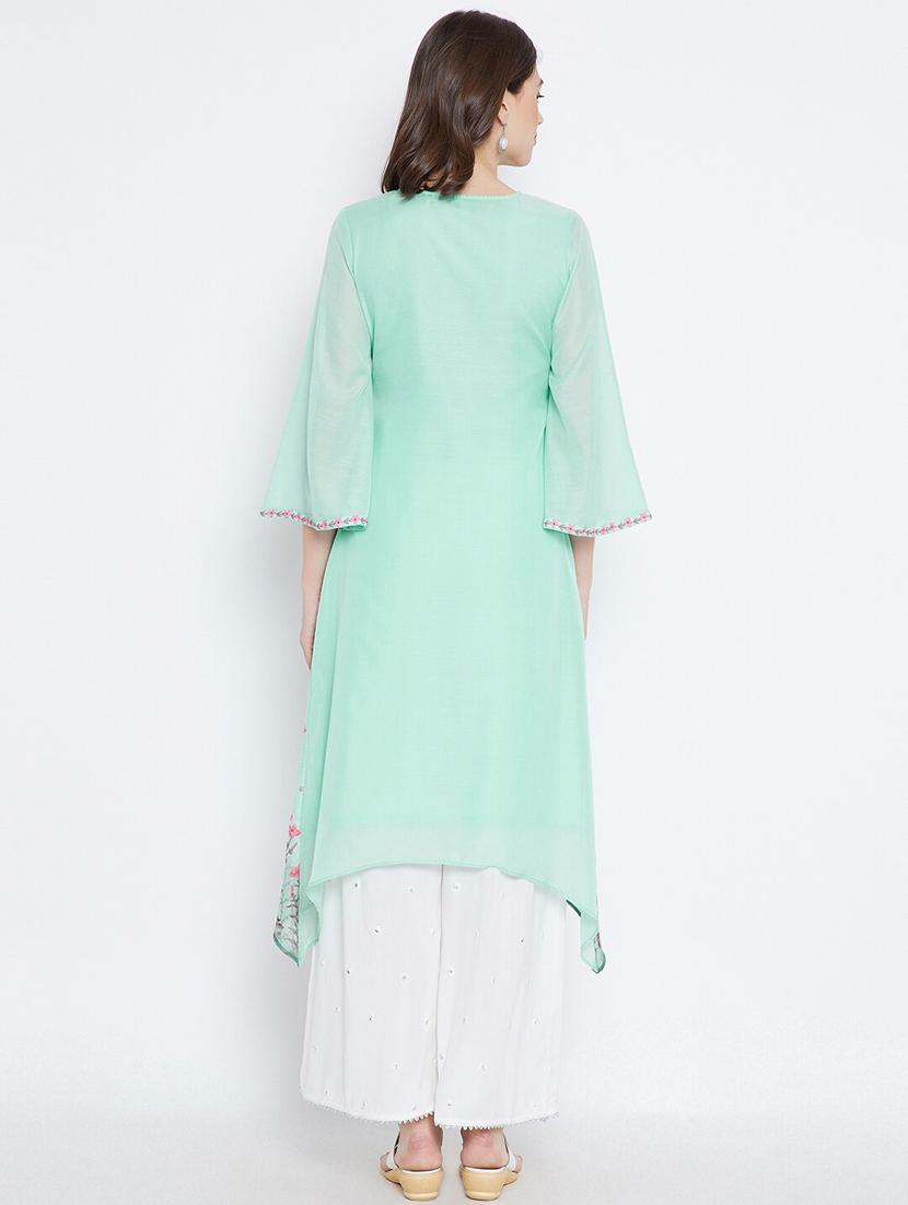 light blue colored high low kurta - 20188902 - Standard Image - 2