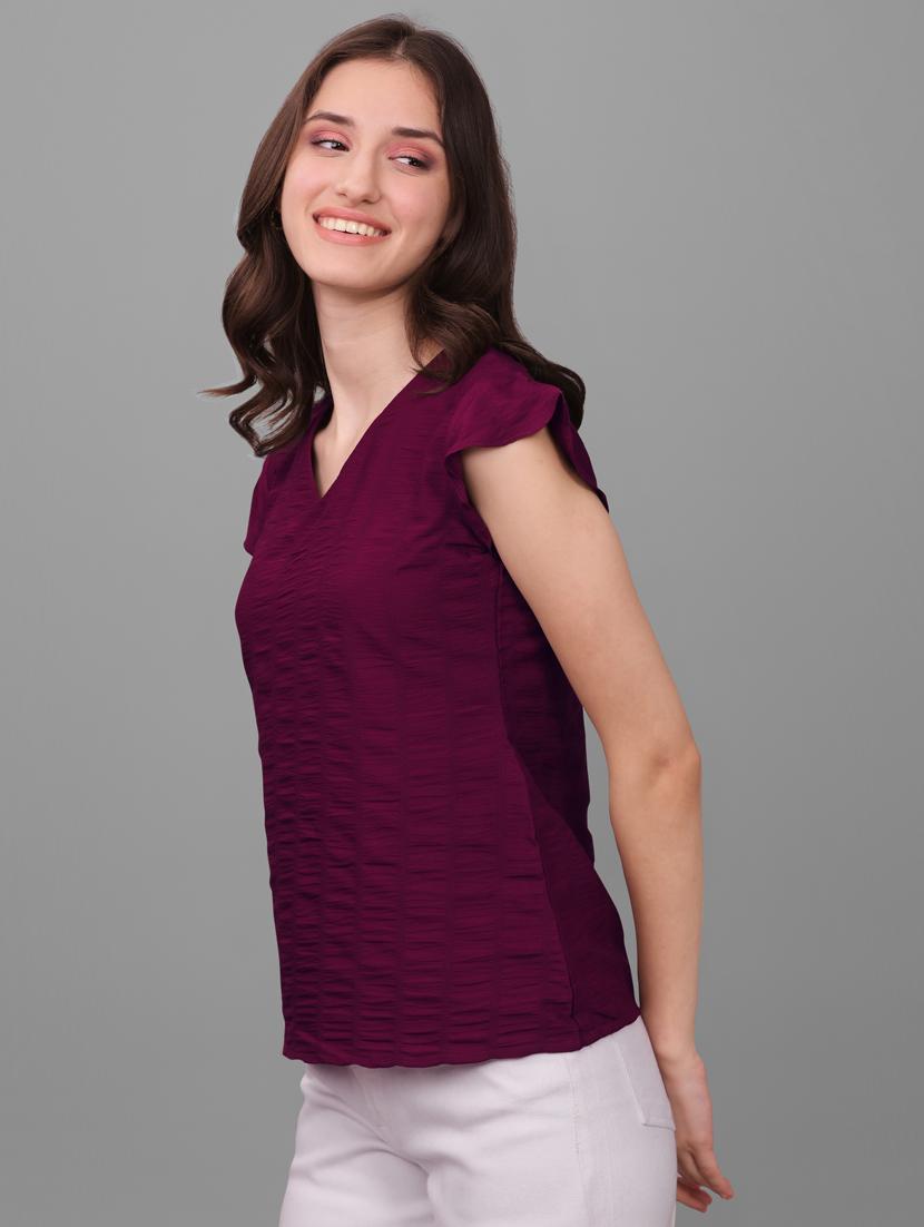 purple solid bell sleeves regular top - 20188934 - Standard Image - 2