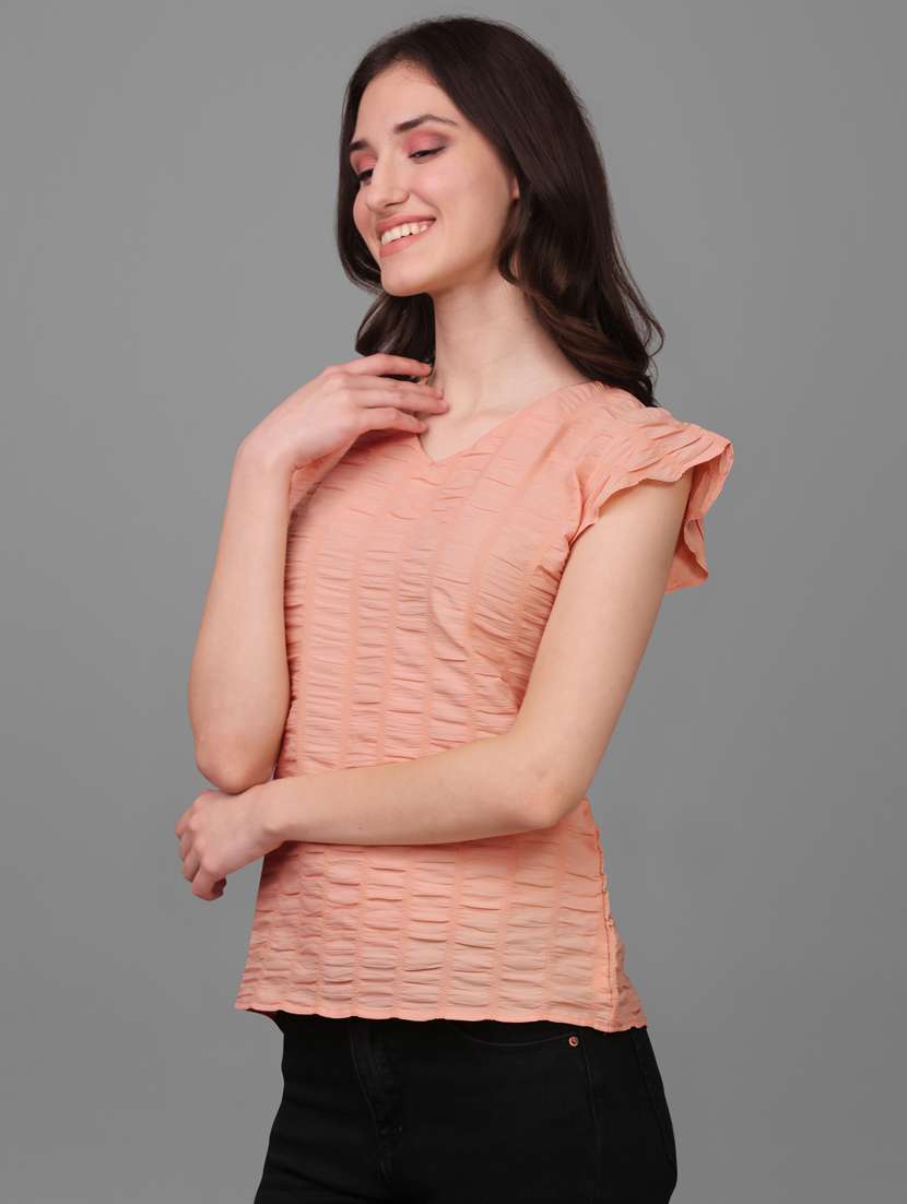peach solid bell sleeves regular top - 20188935 -  Standard Image - 2