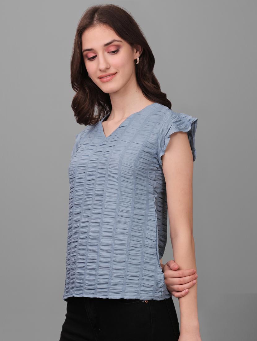 grey solid bell sleeves regular top - 20188936 - Standard Image - 2