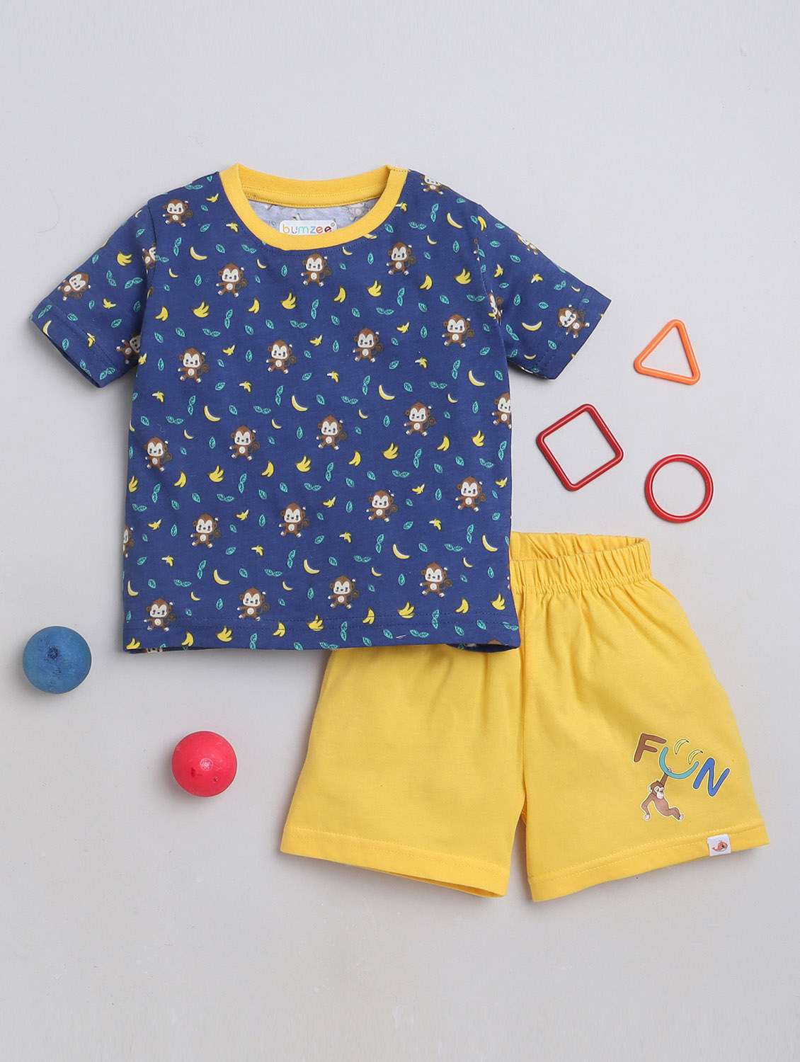 boys navy blue printed shorts set