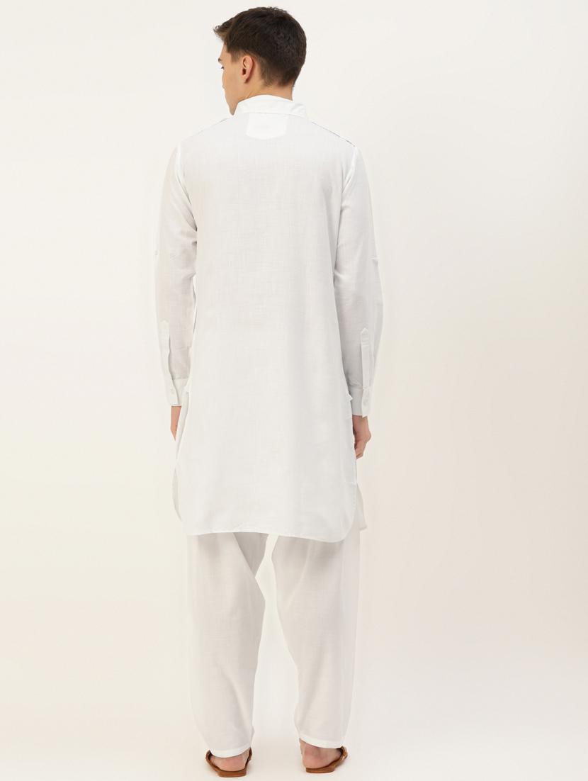white cotton pathani kurta - 20189224 - Standard Image - 2