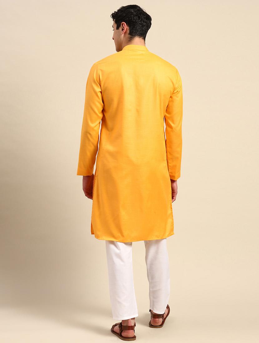 yellow solid cotton kurta - 20189234 - Standard Image - 2