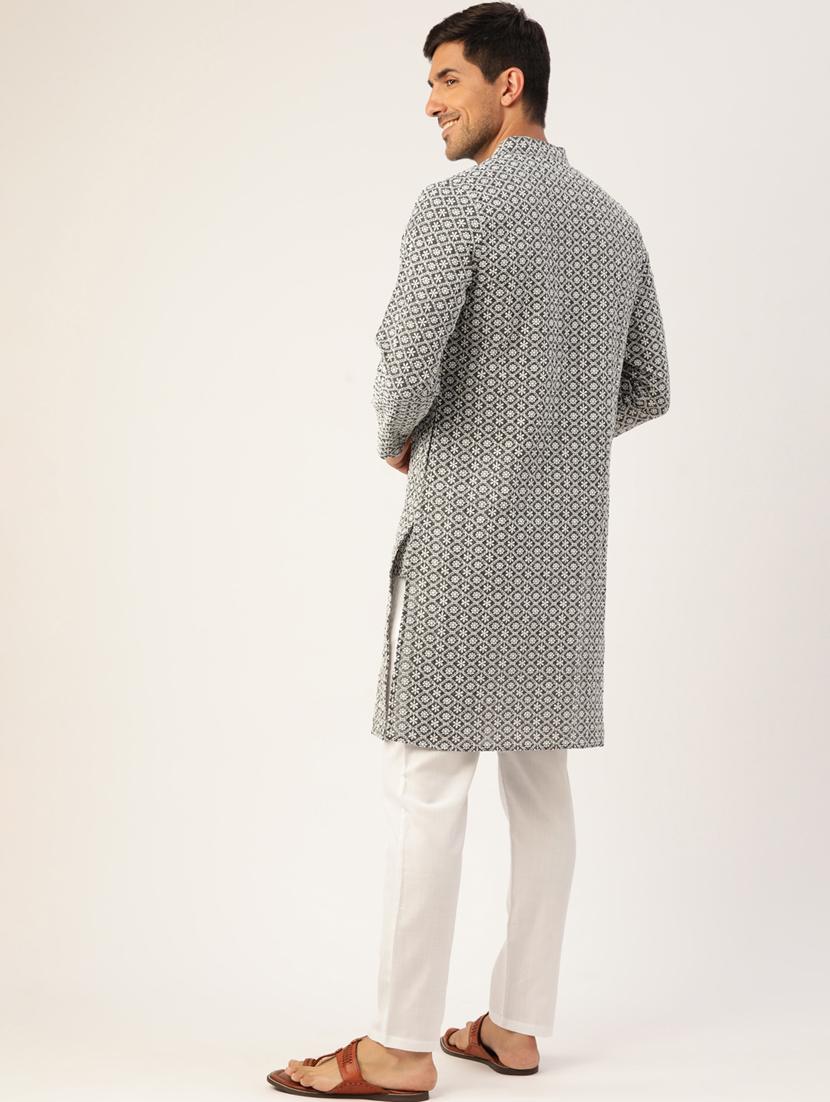 men's embroidered cotton kurta - 20189246 - Standard Image - 2