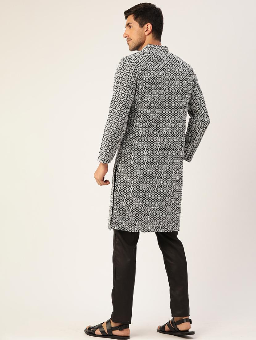 men's embroidered cotton kurta - 20189247 - Standard Image - 2