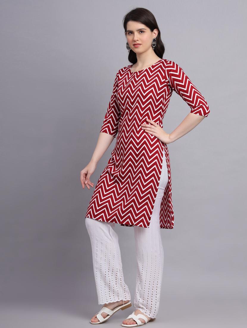 chevron printed straight kurti - 20189273 - Standard Image - 2