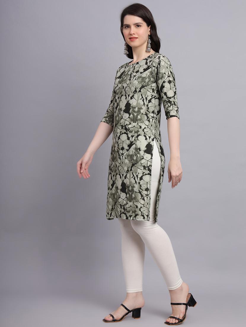 round neck printed straight kurti - 20189274 - Standard Image - 2