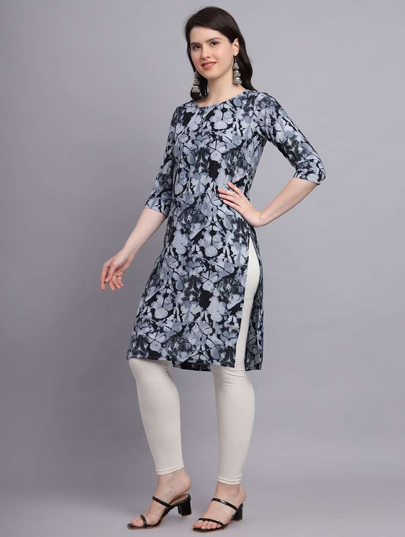 round neck printed straight kurti - 20189275 -  Standard Image - 2