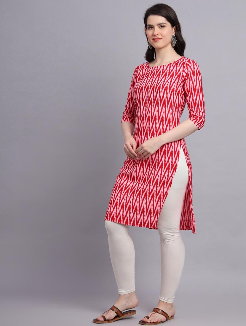 round neck chevron printed straight kurti - 20189283 - Standard Image - 2