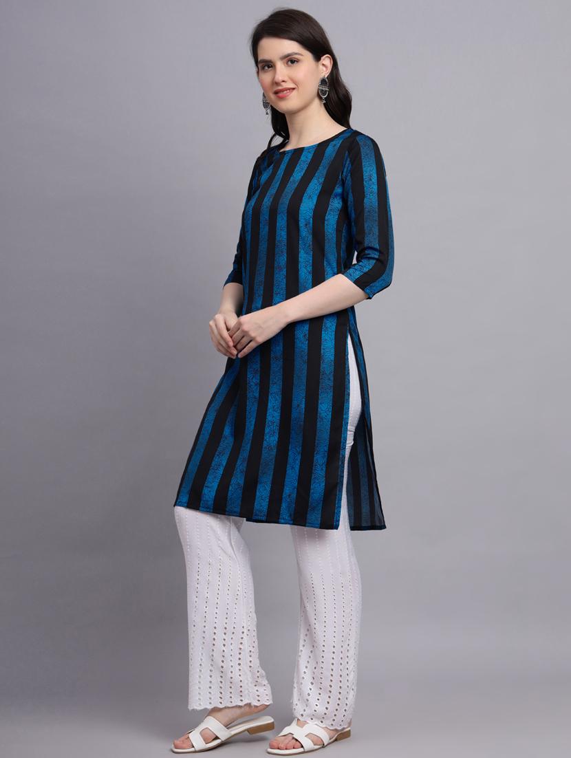 stripes printed straight kurti - 20189284 - Standard Image - 2