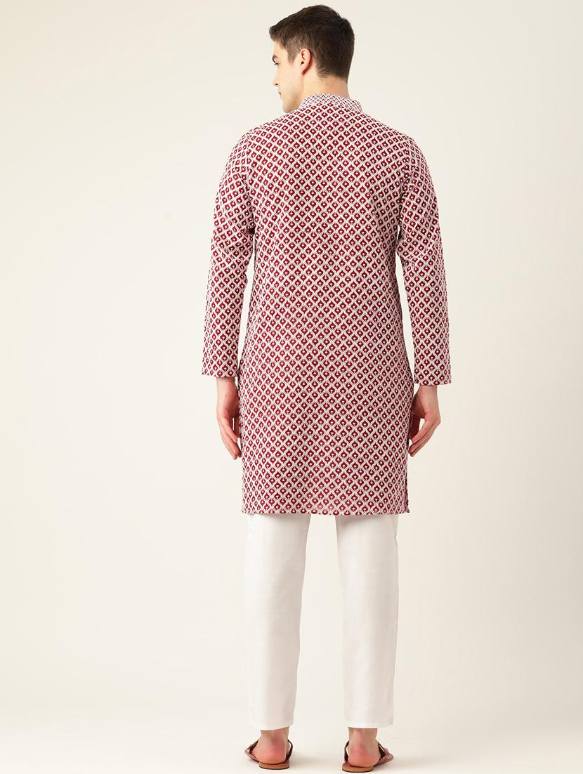 men's embroidered cotton kurta - 20189297 - Standard Image - 2