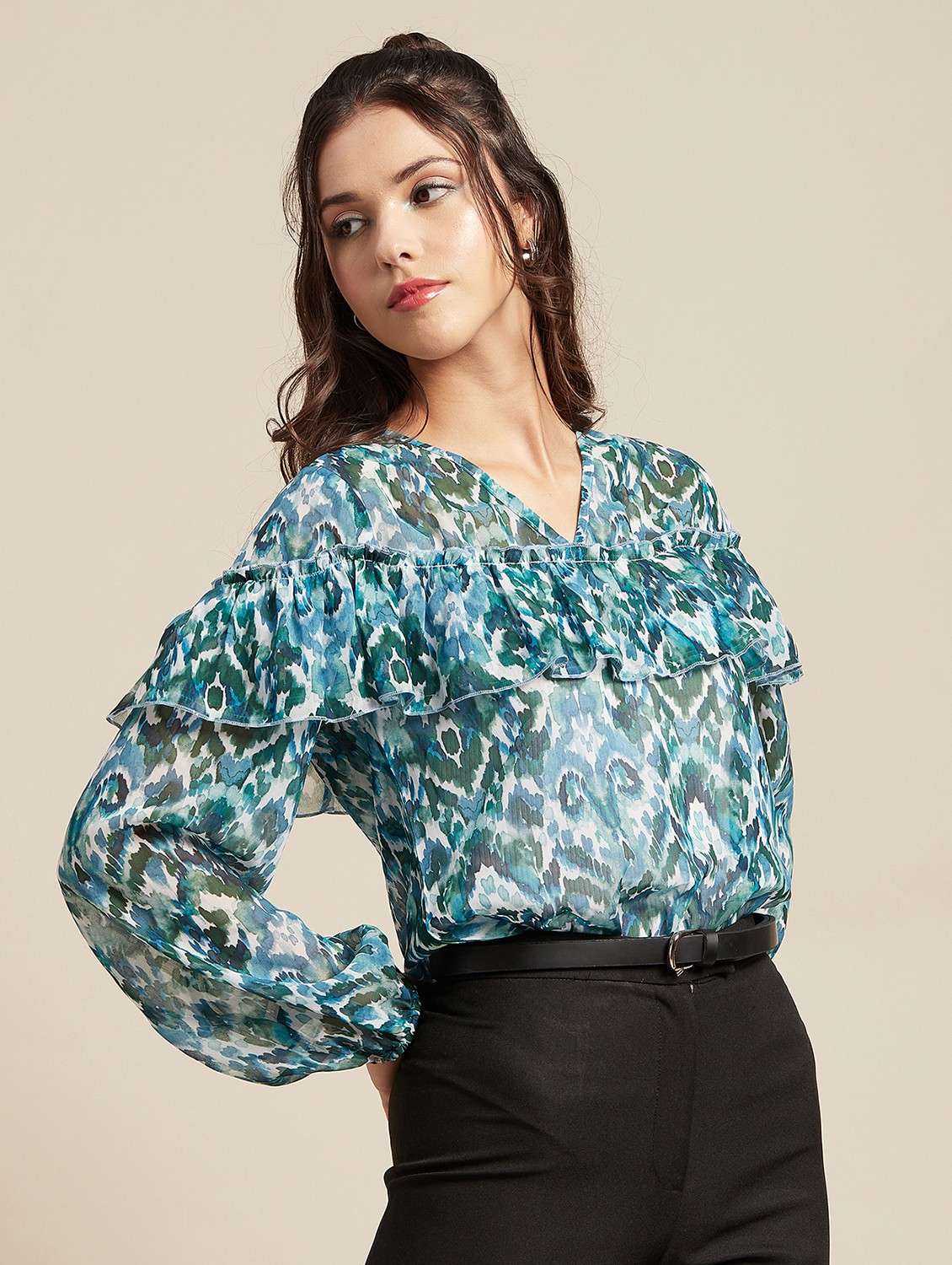 women's blouson v neck top - 20189299 -  Standard Image - 2