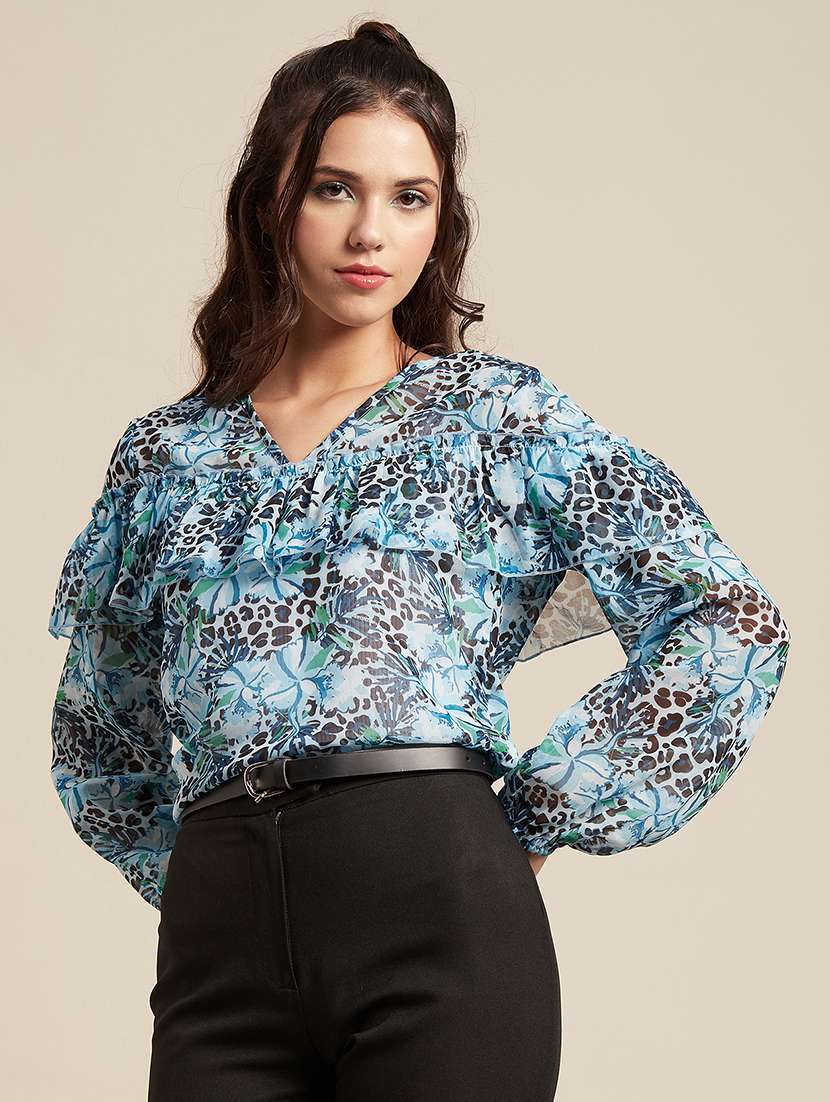 women's blouson v neck top