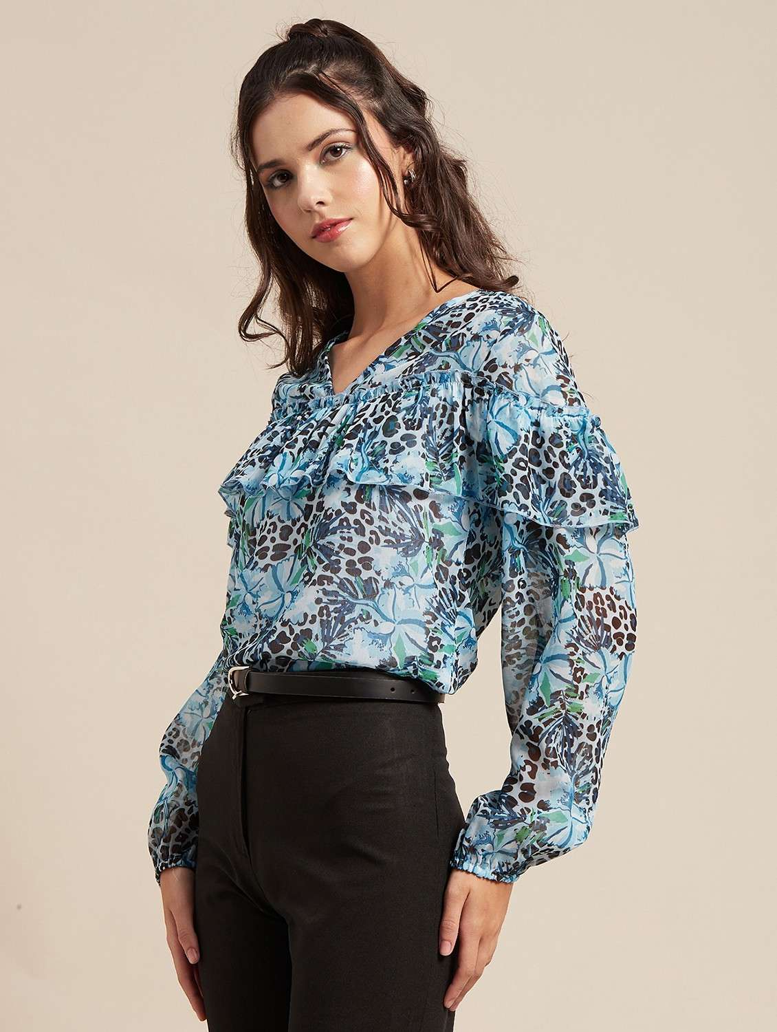 women's blouson v neck top - 20189300 - Standard Image - 2