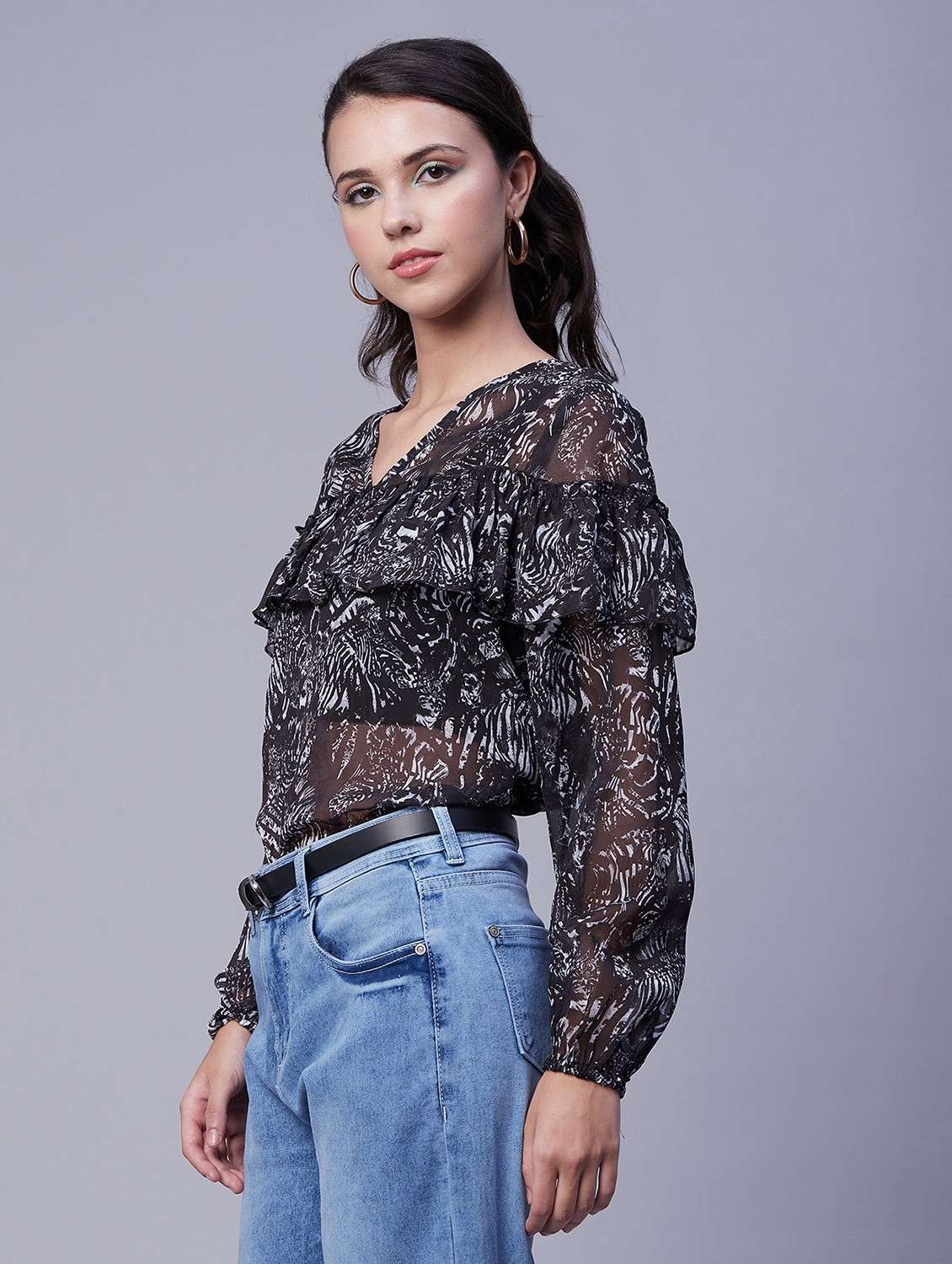 women's ruffle v neck top - 20189301 -  Standard Image - 2