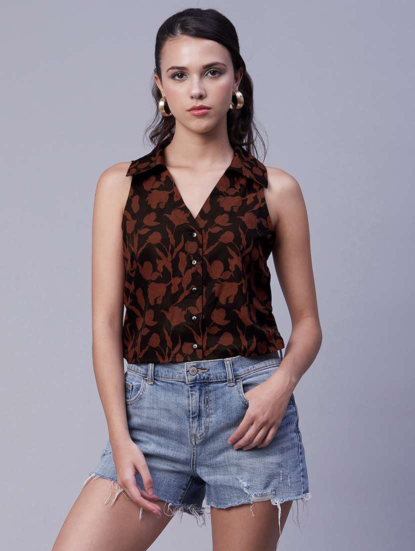 women's crop v neck top - 20189307 -  Zoom Image - 0