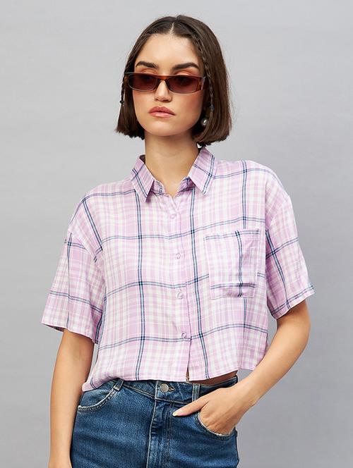 shirt collar checkered crop shirt  - 20189317 -  Standard Image - 0