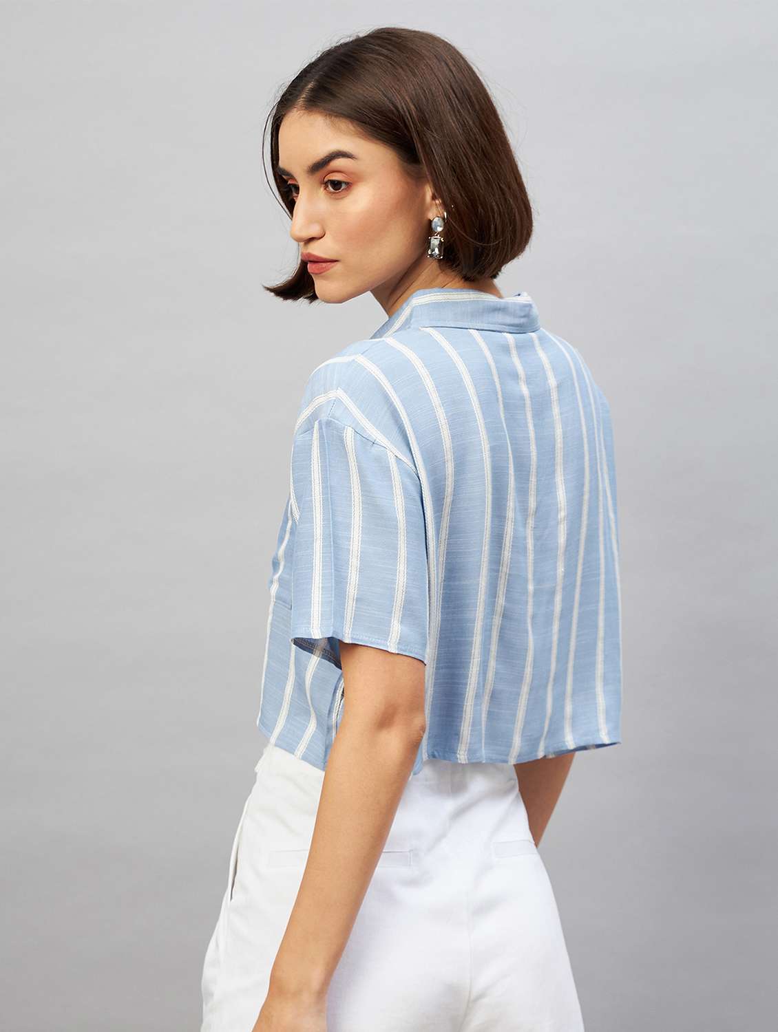 shirt collar striped crop shirt - 20189318 -  Standard Image - 2