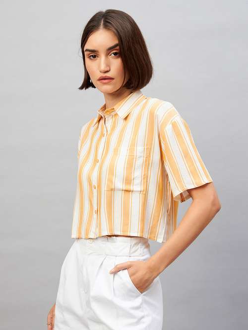shirt collar striped crop shirt - 20189320 -  Standard Image - 0